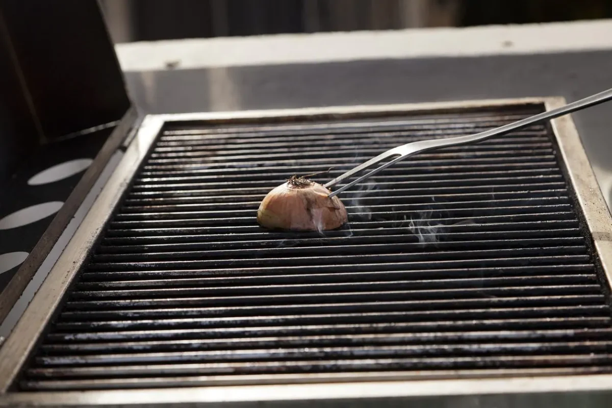 poner una cucharadita de cebolla en la licuadora, limpiar la parrilla