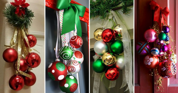 10 ideias para criar decorações de Natal com esferas para pendurar na porta