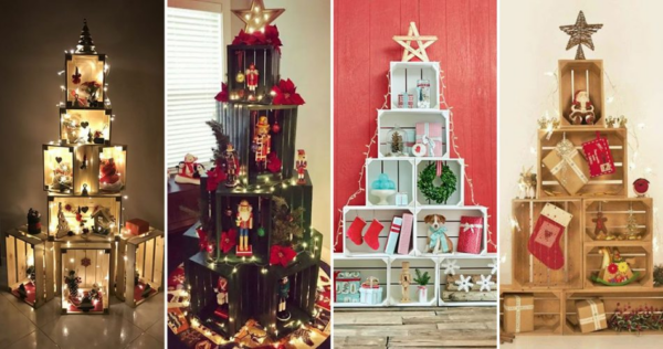 8 maneiras de usar caixas de madeira para criar lindas árvores de Natal