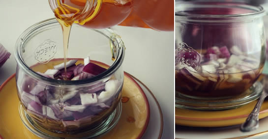 Xarope caseiro para tosse feito de mel e cebola