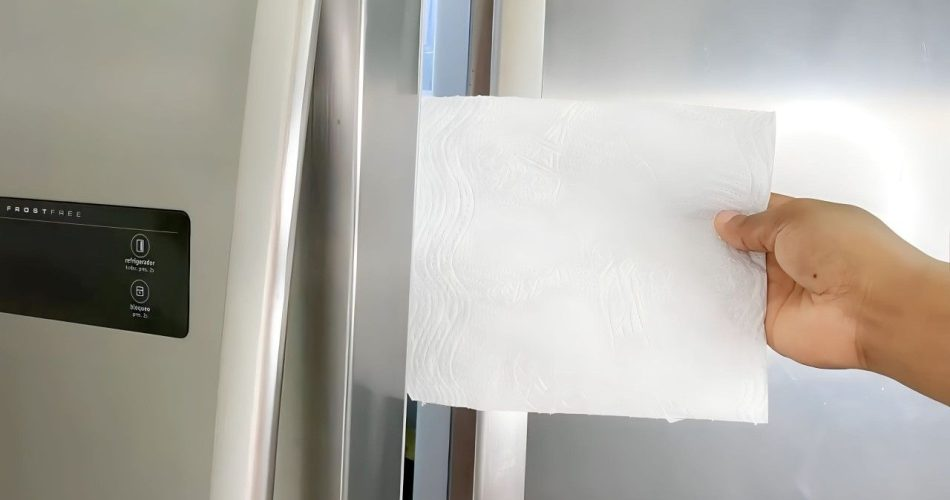 1 Blatt Papier an die Kühlschranktür kleben: sofort Geld sparen