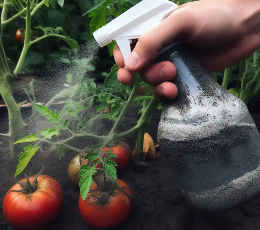 Mischung aus Asche und Wasser, die auf Pflanzen gesprüht wird