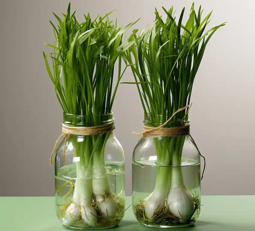 Züchten Sie Frühlingszwiebeln in einer Plastikflasche