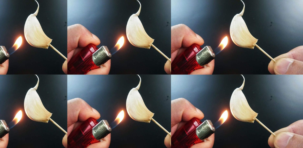 Eine Knoblauchzehe verbrennen, was nach 15 Minuten zu Hause passiert