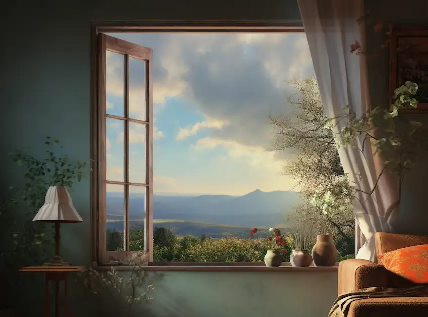 ein offenes Fenster im Wohnzimmer