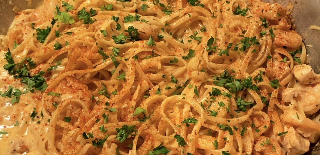 Lasagne mit Huhn und Garnelen nach Cajun-Art