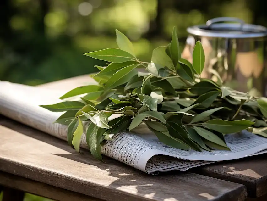 foglie di alloro su un giornale