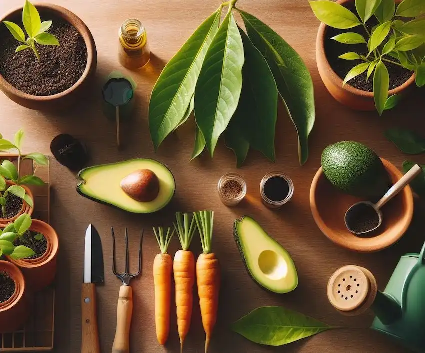 Material benötigt frische Avocadoblätter