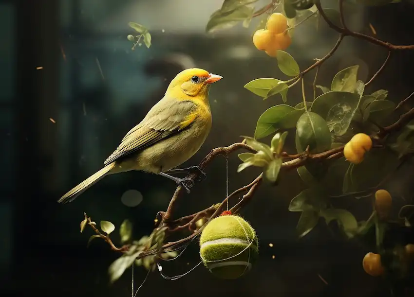Hängen Sie einen Tennisball in Obstbäume