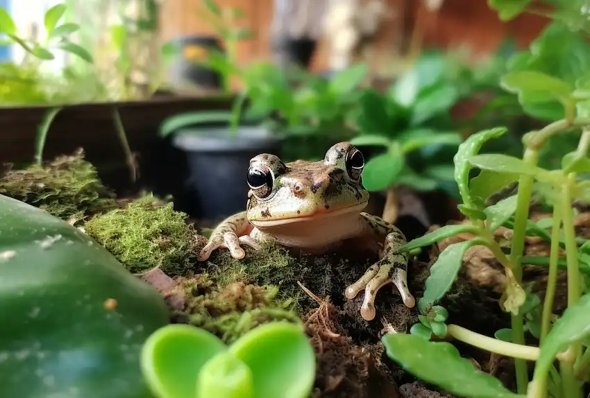 ein kleiner Frosch im heimischen Garten