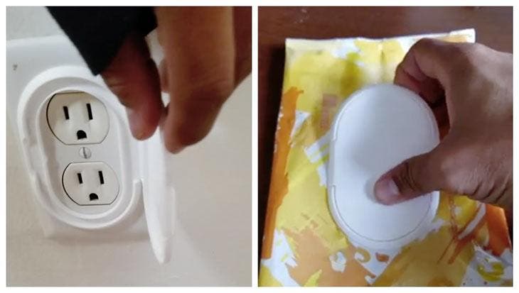 _Schützen Sie eine Steckdose mit einer Abdeckung aus Tücherpackungen