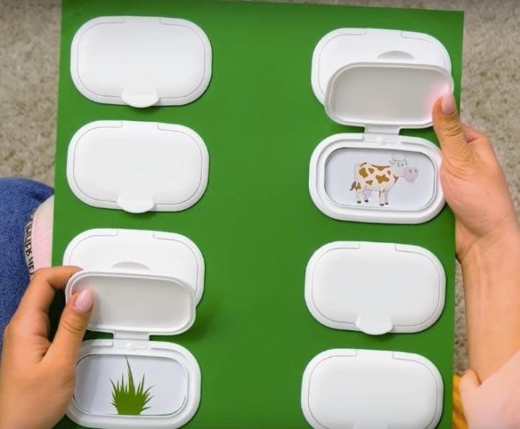 Recyceln Sie die Deckel von Tücherpackungen zu Lernspielzeug