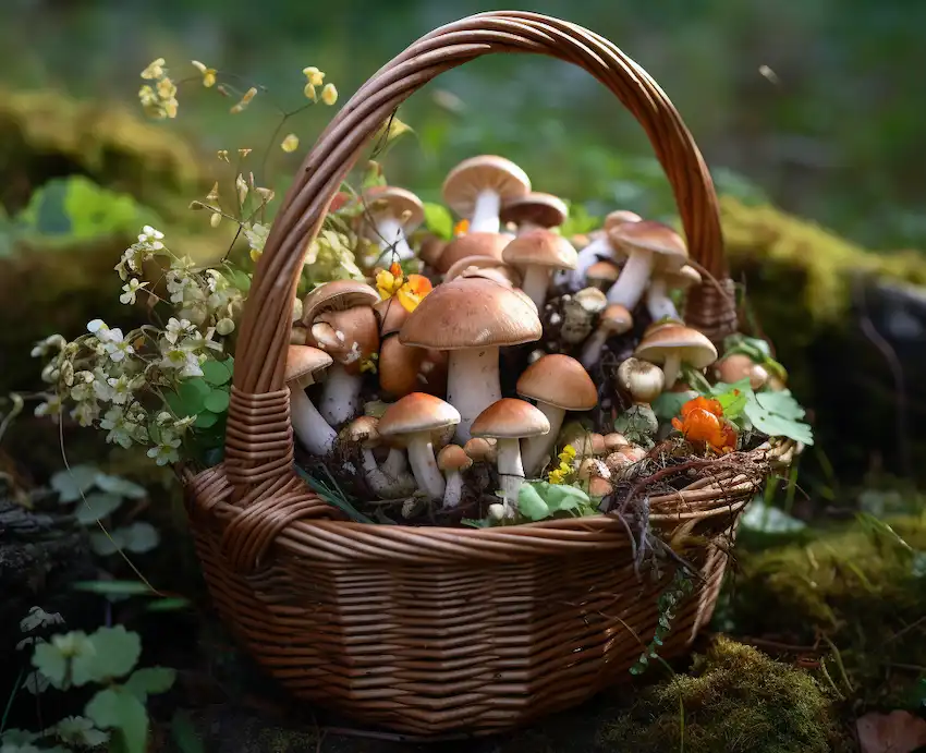 ein Korb mit Pilzen