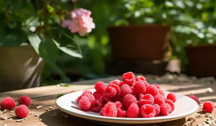 ein Teller mit Himbeeren