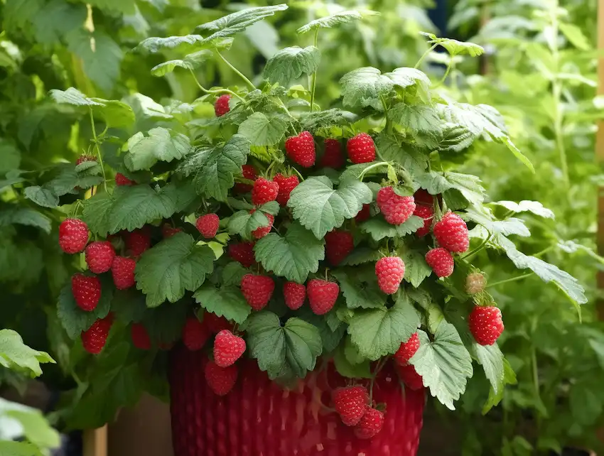 Himbeeren in Behältern
