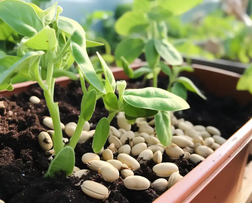Anbau von Bohnen in Behältern