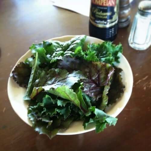 beet greens, spinach, and kale from the garden