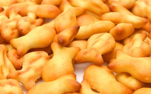 Closeup view of fish shaped crackers