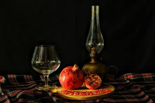 Pomegranate, Table, Glass, Lamp, Texture