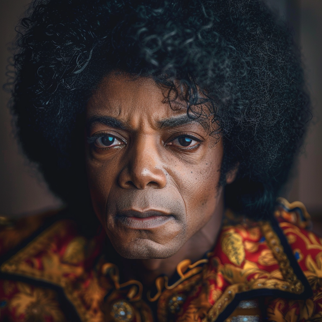 An AI photo depicting what Michael Jackson would have aged without cosmetic procedures via AI | Source: Midjourney