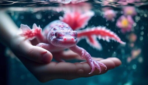 axolotl captured with care