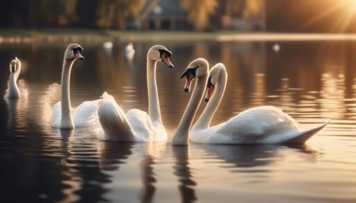 elegant white swans swimming