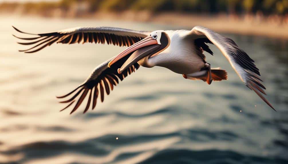 large billed pelican catches fish