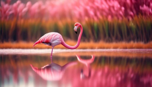 majestic pink birds roaming
