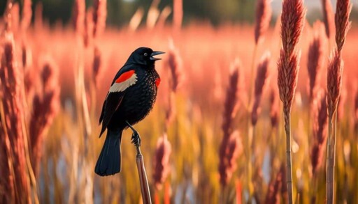 distinctive blackbird with red wings