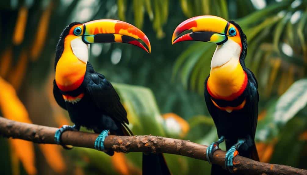 colorful toucans in rainforest