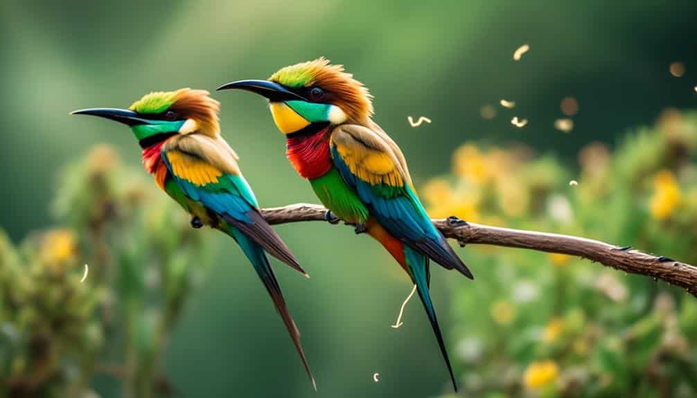 colorful birds catching insects