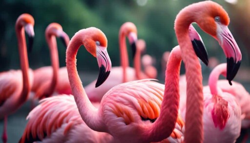 vibrant pink flamingos gather