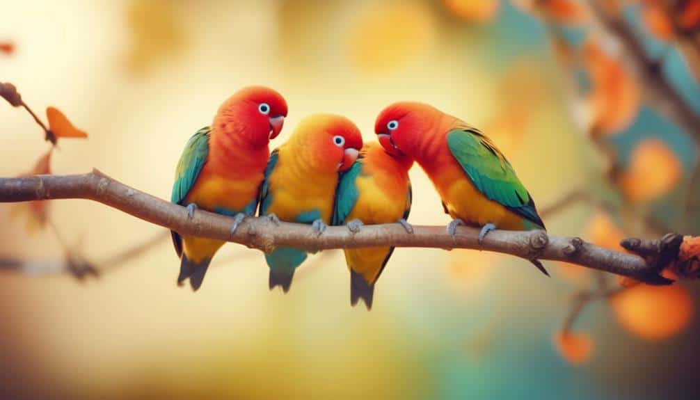 colorful lovebirds in tree