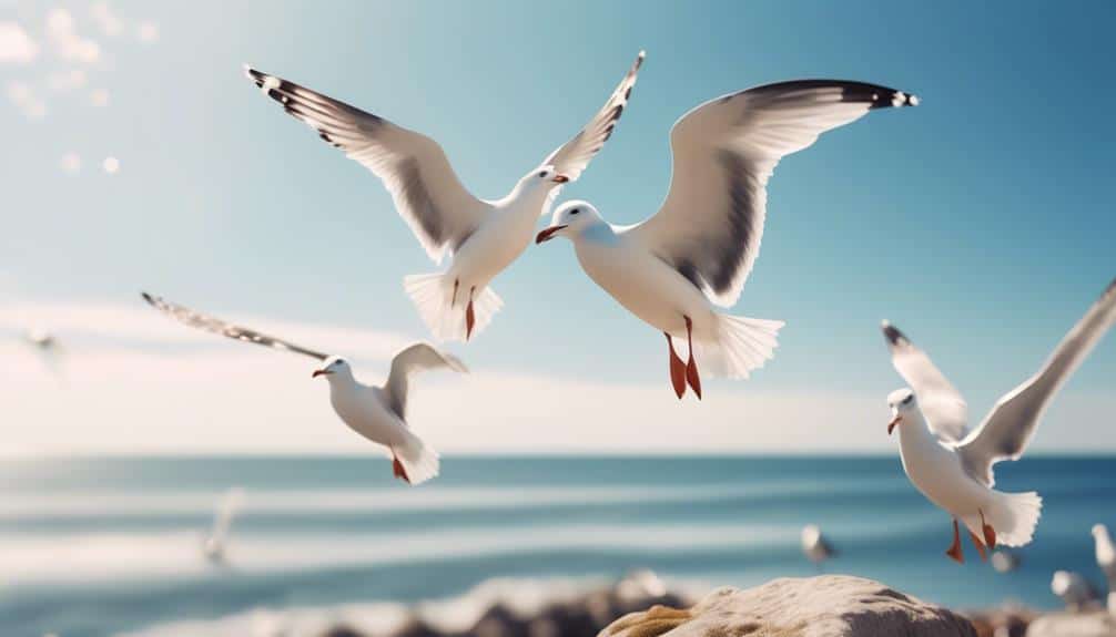 noisy seagulls by ocean