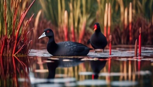 group of coots swimming