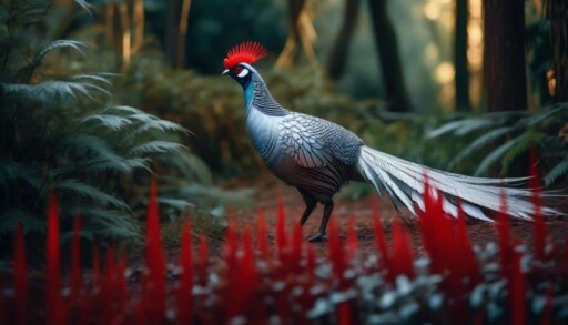 colorful bird with silver plumage