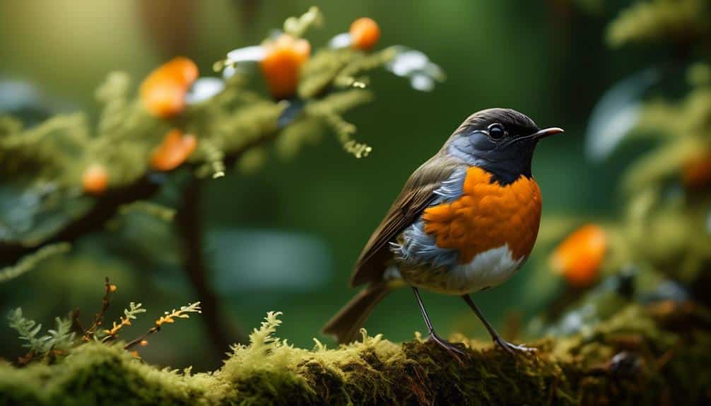 rare black throated robin bird