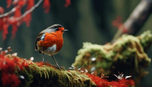 vibrant bird with red breast