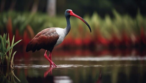 colorful flock of ibises
