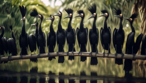 playful long necked birds