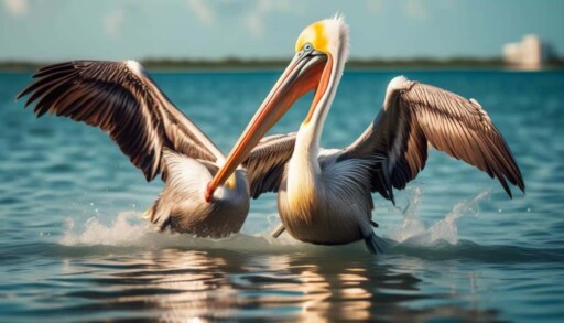 pelicans engaging in play