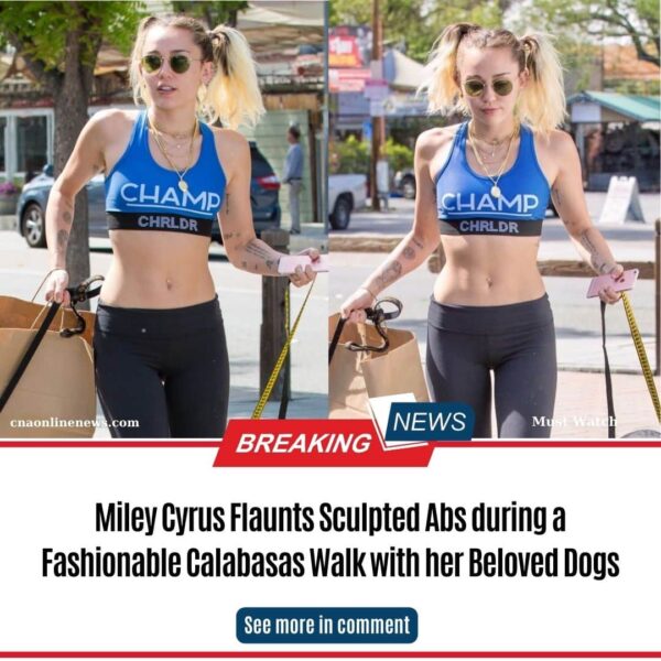 Miley Cyrus Flaunts Sculpted Abs during a Fashionable Calabasas Walk with her Beloved Dogs