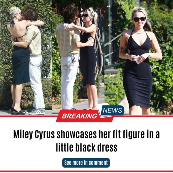 Miley Cyrus showcases her fit figure in a little black dress