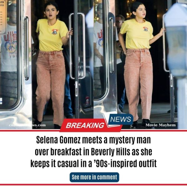 Selena Gomez meets a mystery man over breakfast in Beverly Hills as she keeps it casual in a ’90s-inspired outfit
