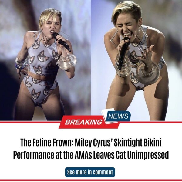 The Feline Frown: Miley Cyrus’ Skintight Bikini Performance at the AMAs Leaves Cat Unimpressed