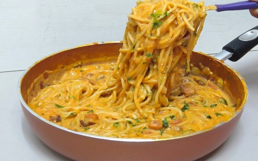 Champignons Spaghetti aus der Pfann