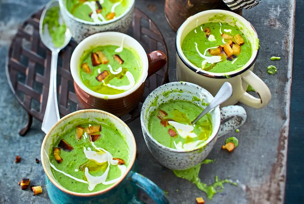 Erbsensuppe zum Eintuppern mit Laugen-Croûtons