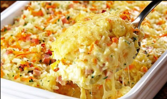 Gebackener Reis mit Schinken und Käse