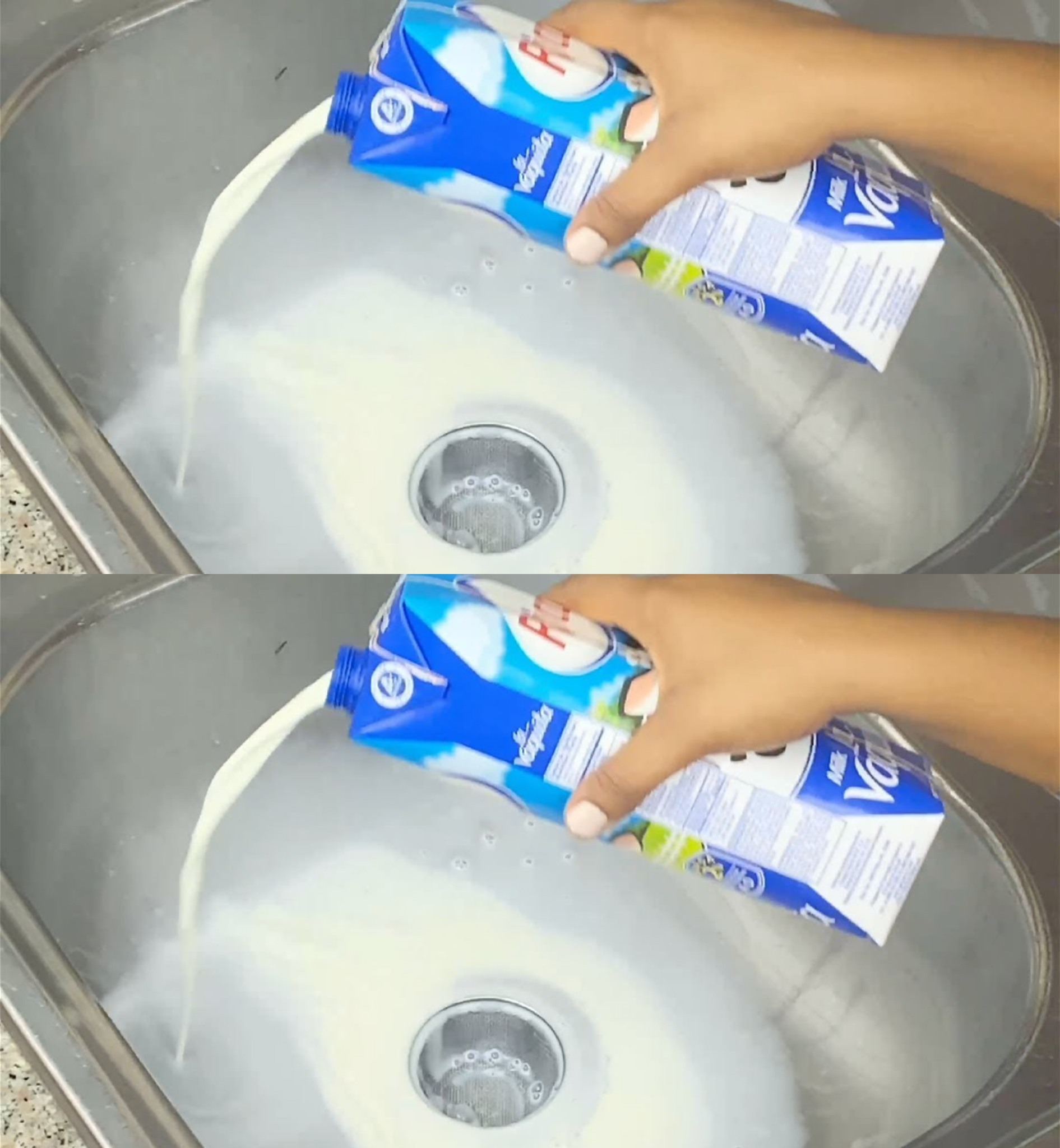 Gießen Sie etwas Milch in die Spüle,