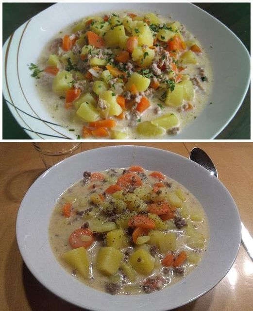 Kartoffel Hackfleisch Topf mit Schmand und Möhren